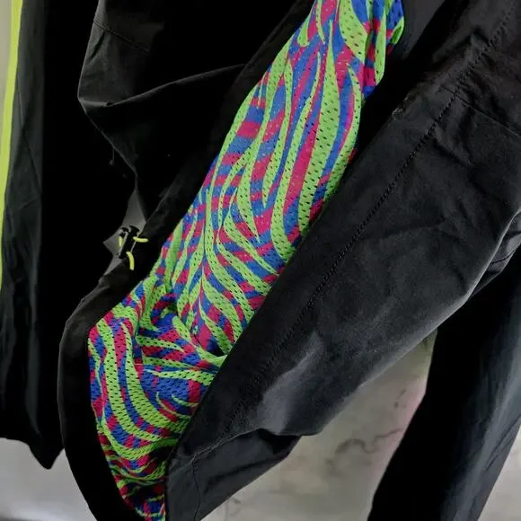 Chubbies Jacket Mens 2XL Black Green Pink Retro Windbreaker Zip Packable Hood - Picture 10 of 11